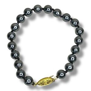 Vintage Black Faux Pearl Bracelet With Ornate Gold Tone Clasp Retro Pinup